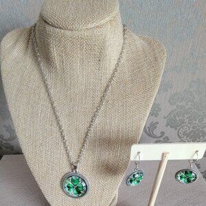 Silver Tone Shamrock Set